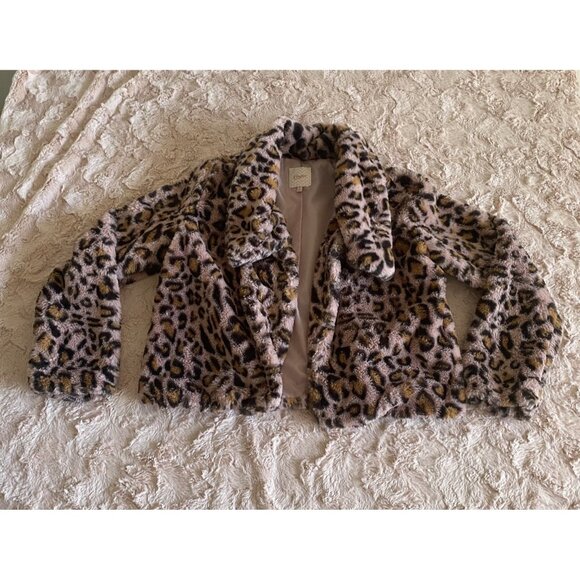 Candies Juniors Medium Pink Brown Faux Leopard Fur Jacket Coat Y2K - Picture 3 of 9